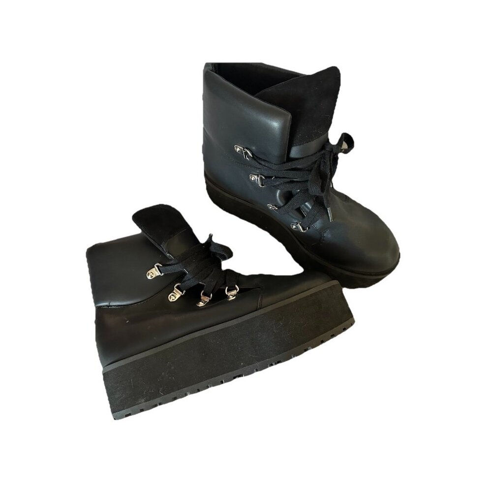 Forever 21 Womens Black Platform Boots Size 6 Mall Goth Emo Witchcore Whimsigoth